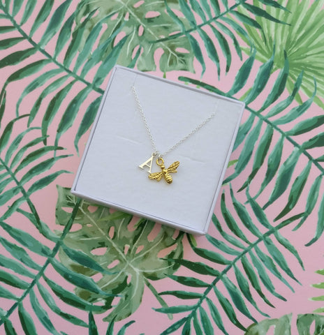 Personalised Bee initial necklace